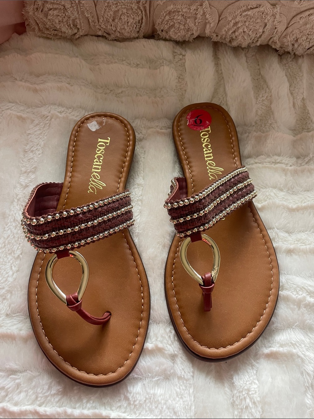 Toscanella Women's Brown Jeweled Toe-Ring Sandals